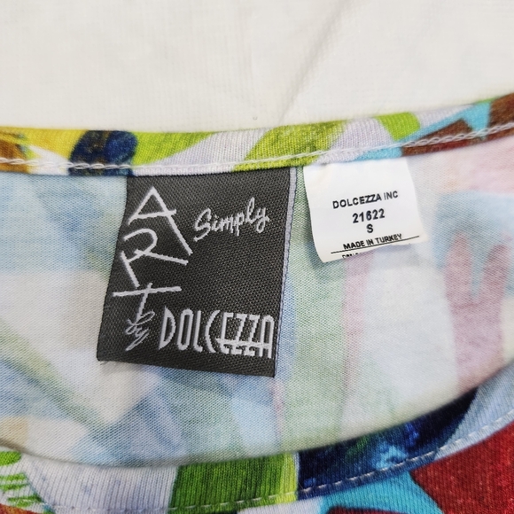 Dolcezza Size Small Pink Red Graphic Tie Front Blouse - Picture 7 of 11